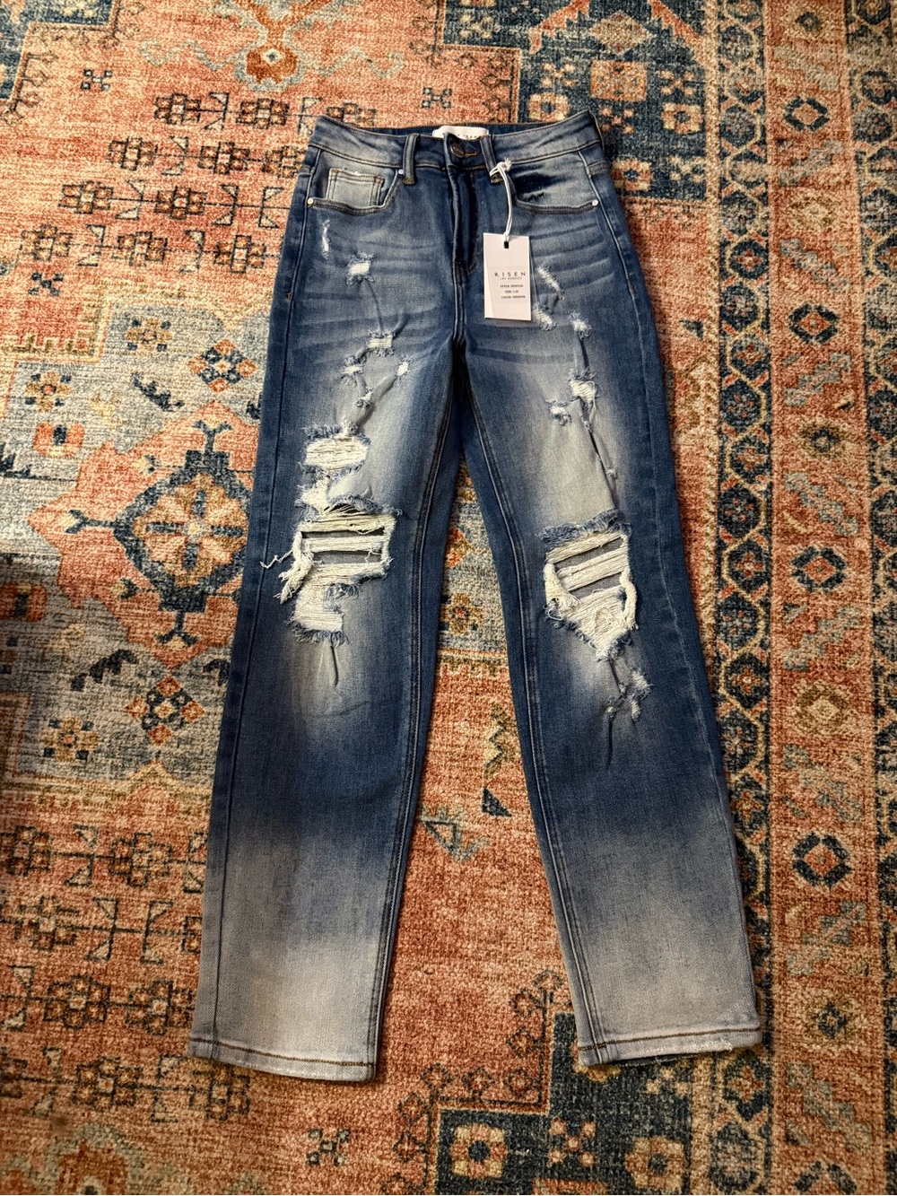 iris Distressed Dark-to-Light Blue Boyfriend Jeans